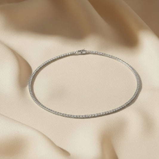 Elegant Tennis Necklace - Gold or Rhodium Plated with Cubic Zirconia