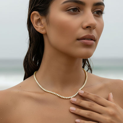 Elegant Tennis Necklace - Gold or Rhodium Plated with Cubic Zirconia