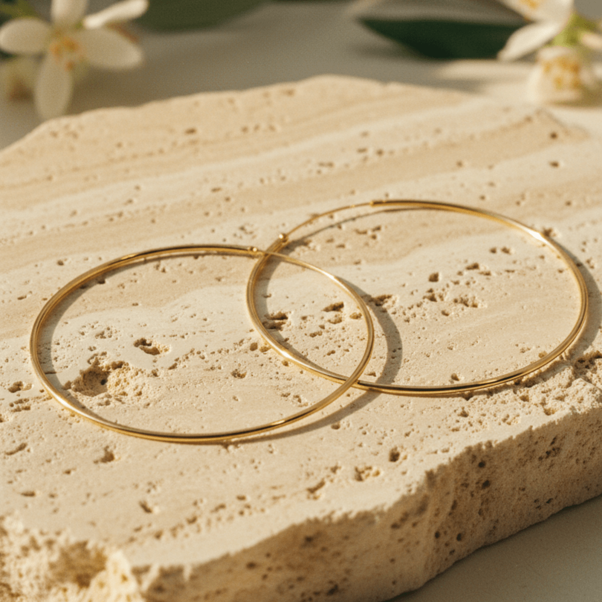 Elegant Thin Large Gold Hoops - Gold Plated, Secure Hidden Closure