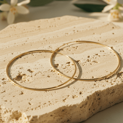 Elegant Thin Large Gold Hoops - Gold Plated, Secure Hidden Closure