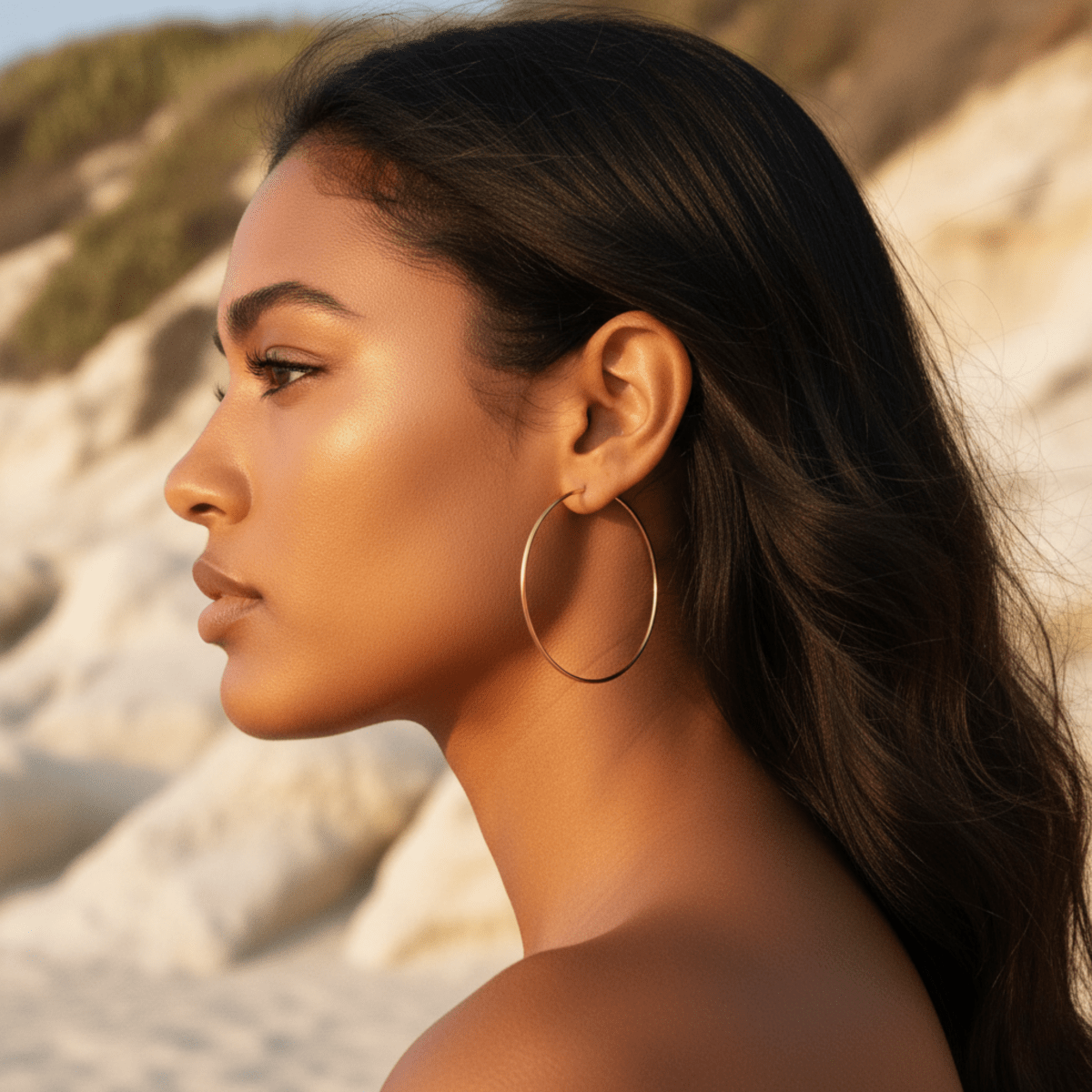 Elegant Thin Large Gold Hoops - Gold Plated, Secure Hidden Closure