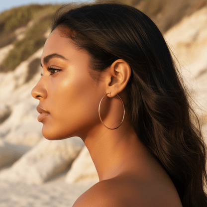 Elegant Thin Large Gold Hoops - Gold Plated, Secure Hidden Closure