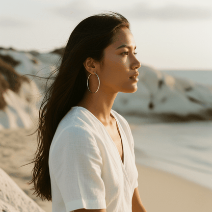 Elegant Thin Large Gold Hoops - Gold Plated, Secure Hidden Closure