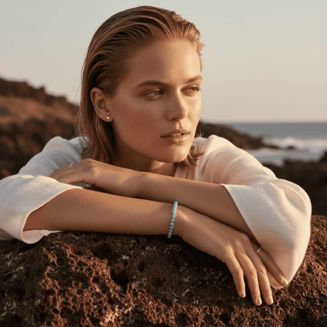 Elegant Turquoise Tennis Bracelet - Gold Plated, Hypoallergenic