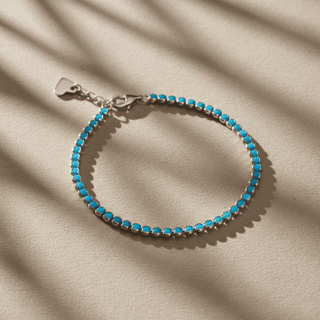Elegant Turquoise Tennis Bracelet - Gold Plated, Hypoallergenic