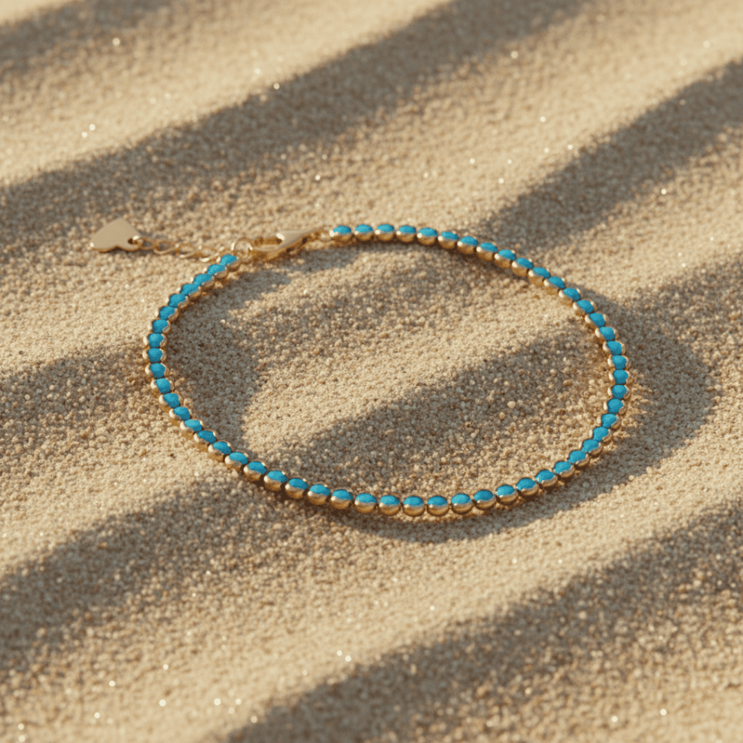 Elegant Turquoise Tennis Bracelet - Gold Plated, Hypoallergenic
