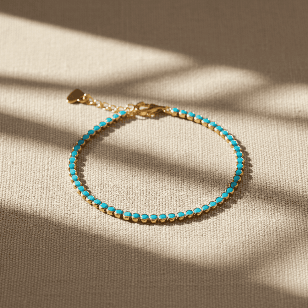 Elegant Turquoise Tennis Bracelet - Gold Plated, Hypoallergenic