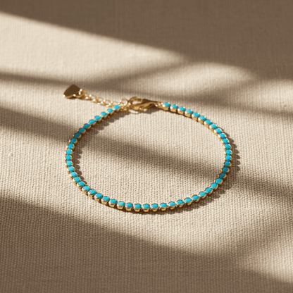 Elegant Turquoise Tennis Bracelet - Gold Plated, Hypoallergenic