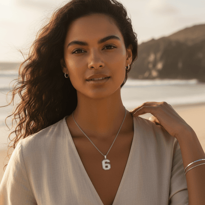 Elegant Varsity Number Pendant Necklace - Customizable Metal Options