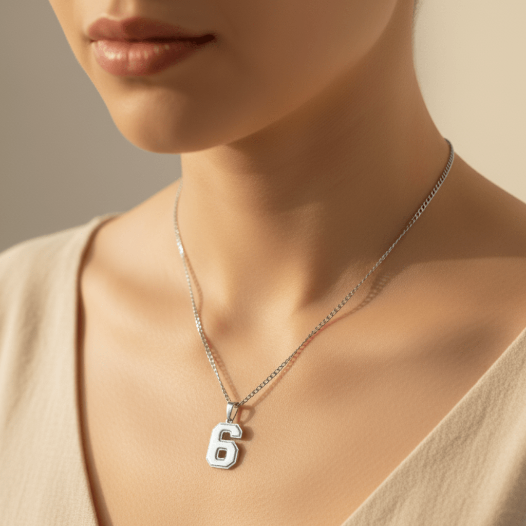 Elegant Varsity Number Pendant Necklace - Customizable Metal Options
