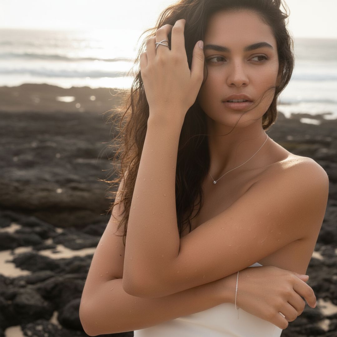 Elegant X-Shaped Stainless Steel Ring with Sparkling Crystals - Adjustable Fit