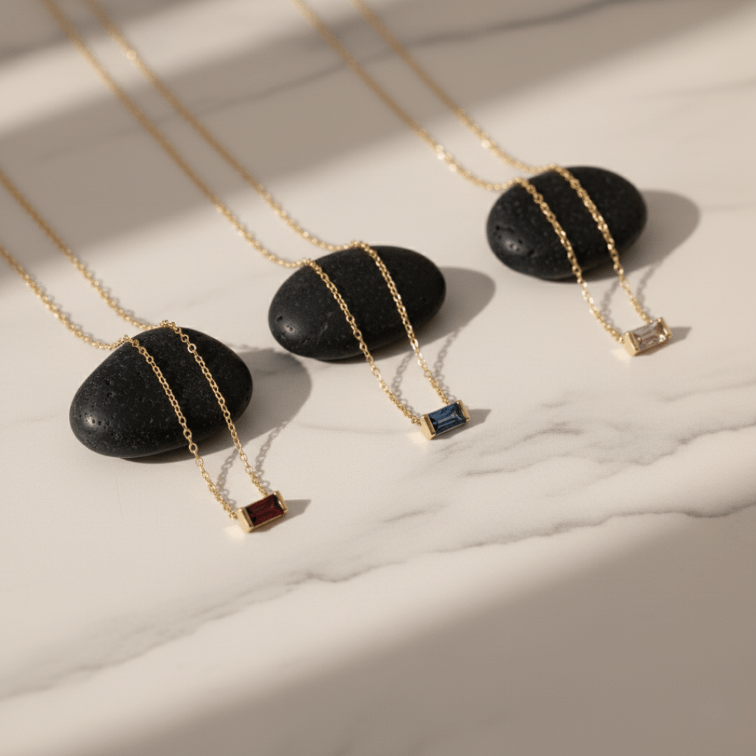 Emery Birthstone Necklace - Delicate Gemstone Charm for Elegant Celebrations