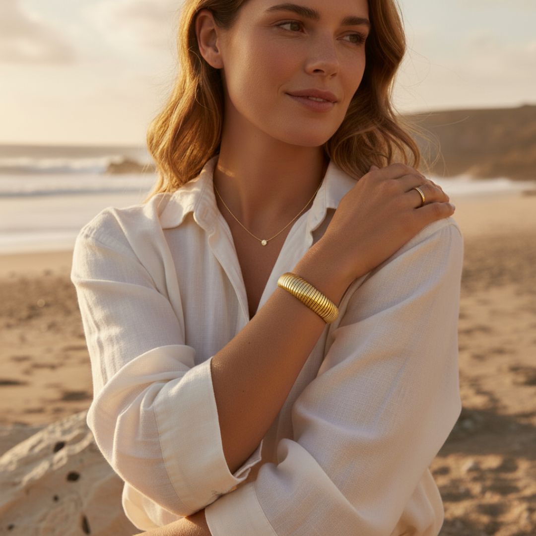 Geometric Bangle Bracelet - Gold Stainless Steel, Waterproof & Hypoallergenic