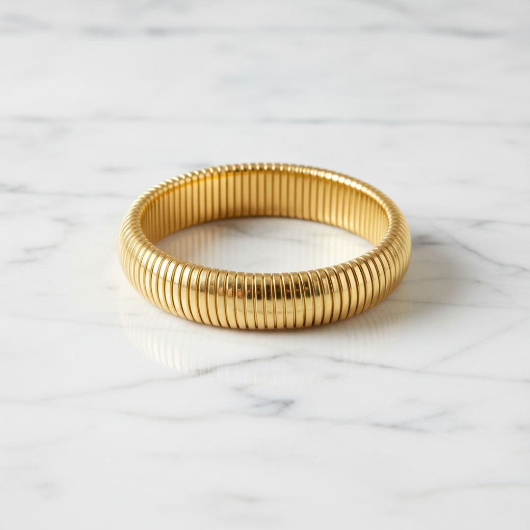 Geometric Bangle Bracelet - Gold Stainless Steel, Waterproof & Hypoallergenic