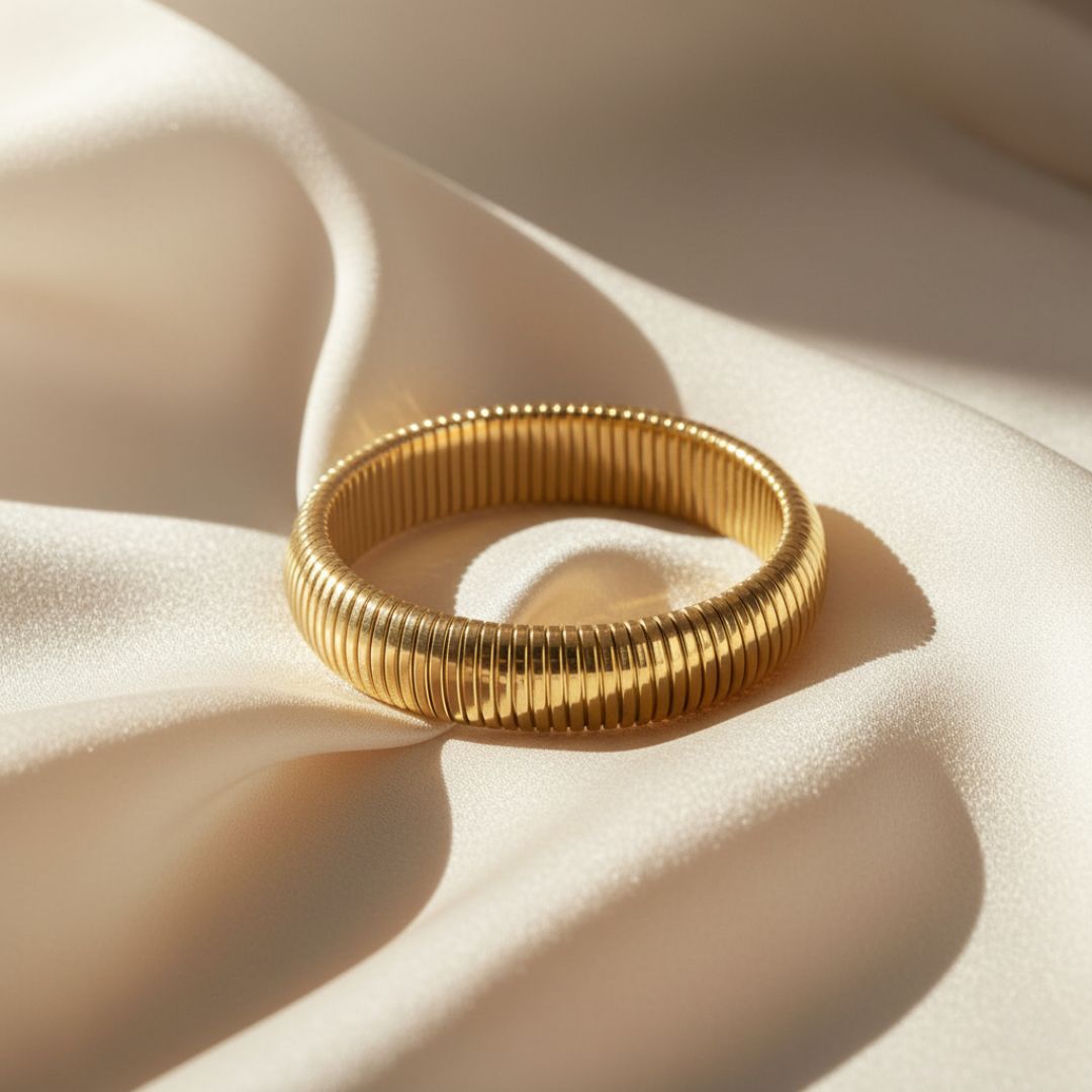 Geometric Bangle Bracelet - Gold Stainless Steel, Waterproof & Hypoallergenic