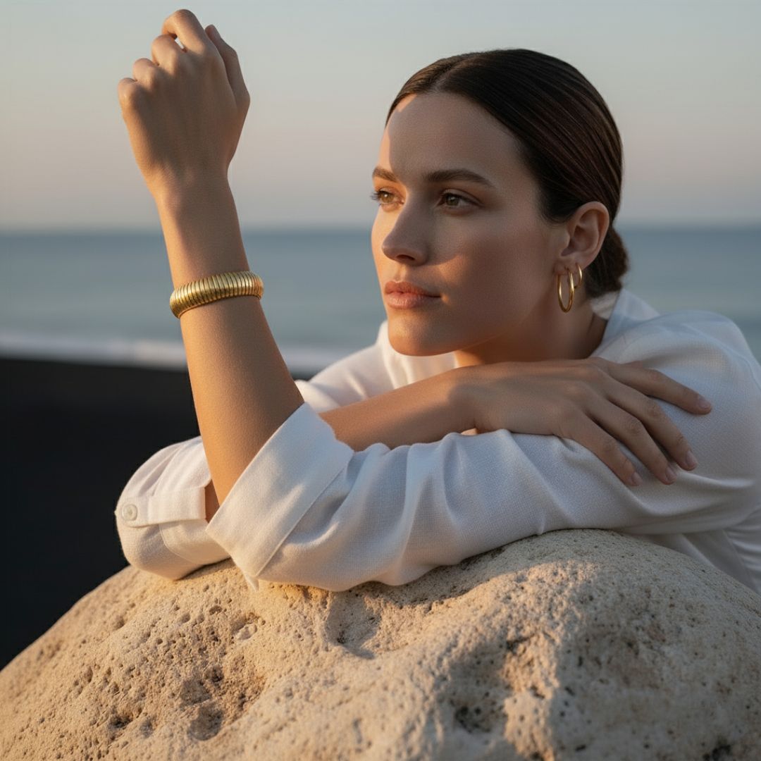 Geometric Bangle Bracelet - Gold Stainless Steel, Waterproof & Hypoallergenic