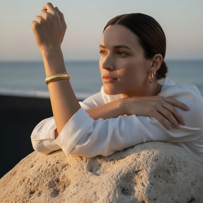 Geometric Bangle Bracelet - Gold Stainless Steel, Waterproof & Hypoallergenic