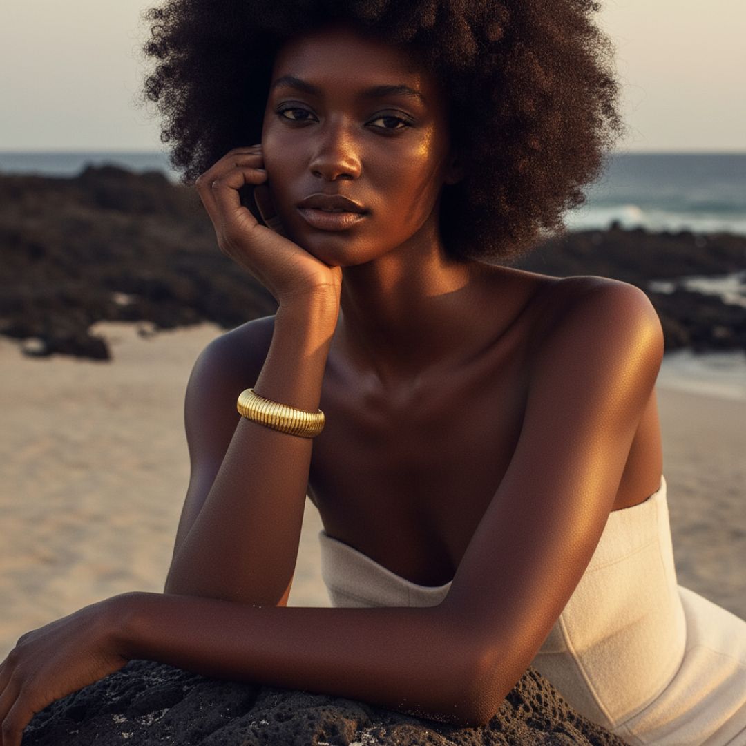 Geometric Bangle Bracelet - Gold Stainless Steel, Waterproof & Hypoallergenic