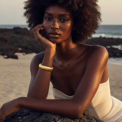 Geometric Bangle Bracelet - Gold Stainless Steel, Waterproof & Hypoallergenic