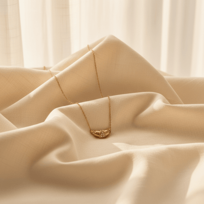 Glitter Croissant Necklace - Adjustable Gold-Colored Stainless Steel Design