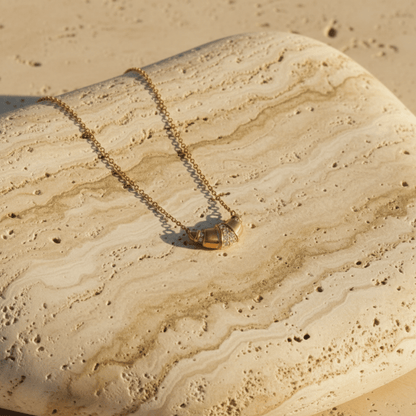 Glitter Croissant Necklace - Adjustable Gold-Colored Stainless Steel Design