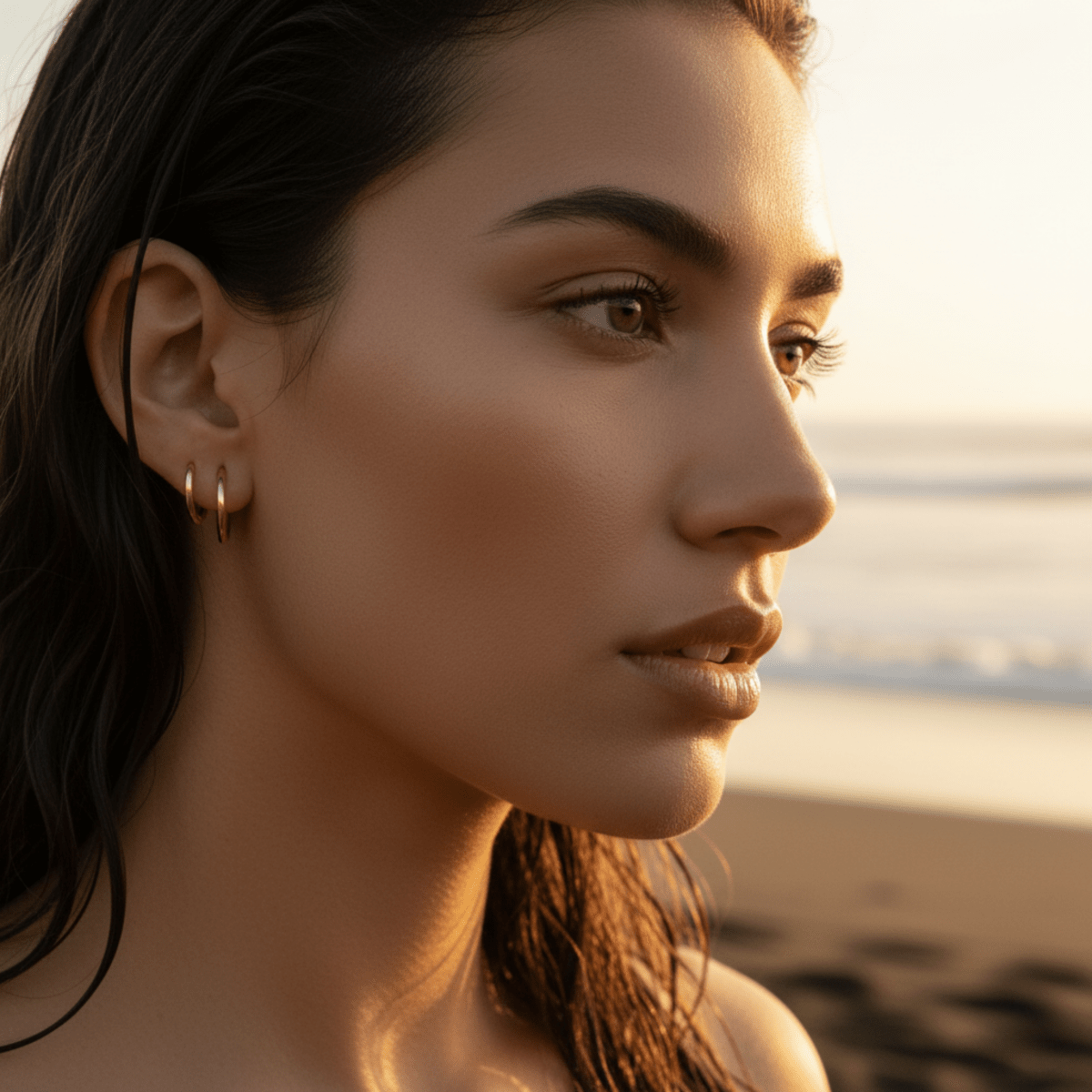 Horizon Line Gold Silver Hoop Earrings