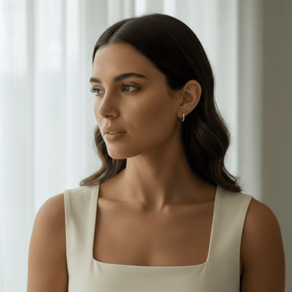 Horizon Line Gold Silver Hoop Earrings