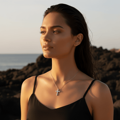 Sunlit Pavé Silver Gold Cross Pendant Necklace