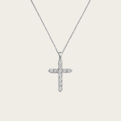 Sunlit Pavé Silver Gold Cross Pendant Necklace