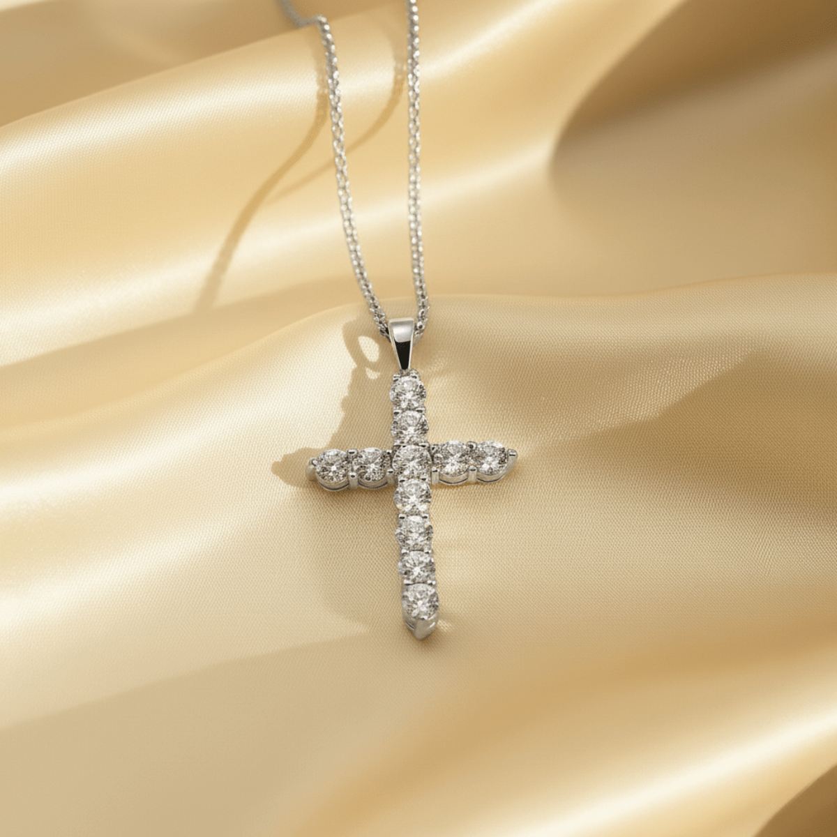 Sunlit Pavé Silver Gold Cross Pendant Necklace