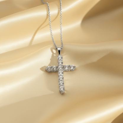 Sunlit Pavé Silver Gold Cross Pendant Necklace