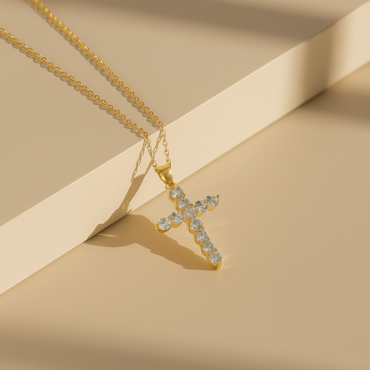 Sunlit Pavé Silver Gold Cross Pendant Necklace