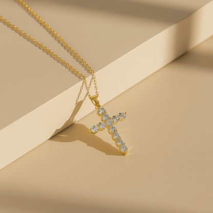 Sunlit Pavé Silver Gold Cross Pendant Necklace
