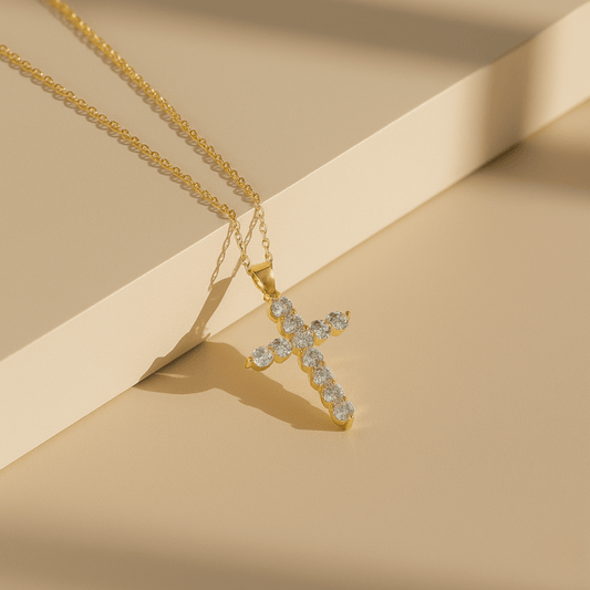 Sunlit Pavé Silver Gold Cross Pendant Necklace