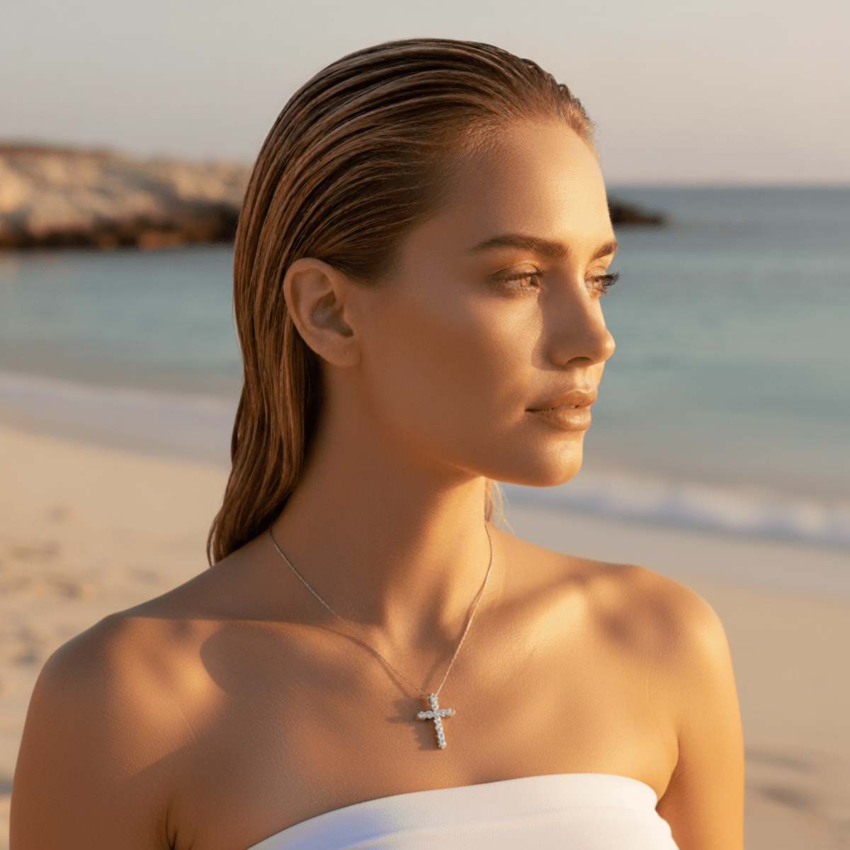 Sunlit Pavé Silver Gold Cross Pendant Necklace