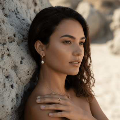 Modern Pearl - Gold Hoop Earrings with Removable Freshwater Pearl Pendant