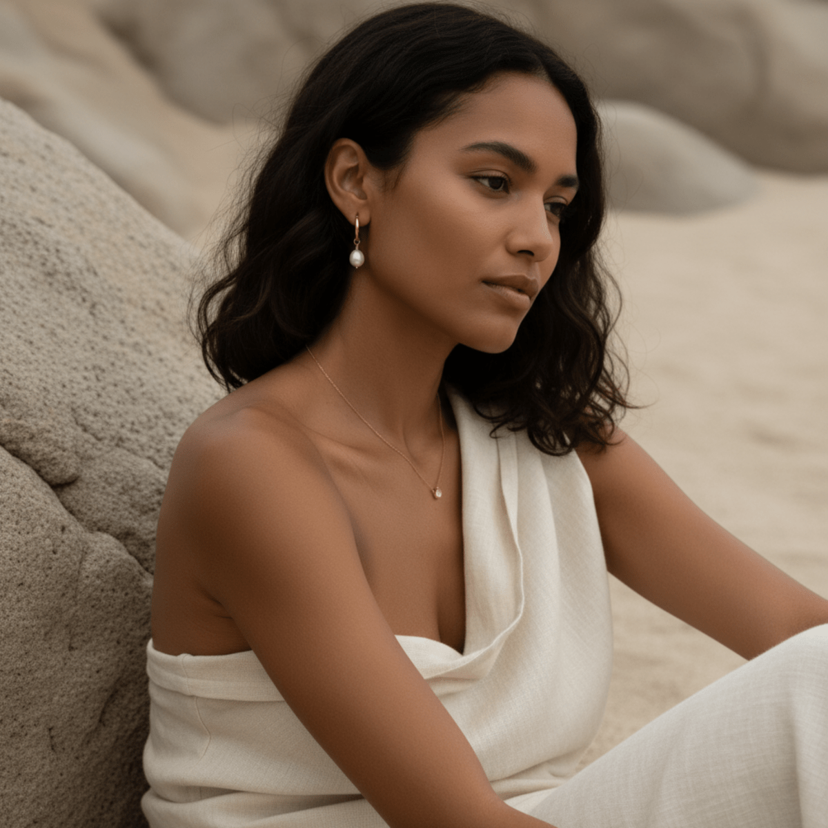 Modern Pearl - Gold Hoop Earrings with Removable Freshwater Pearl Pendant