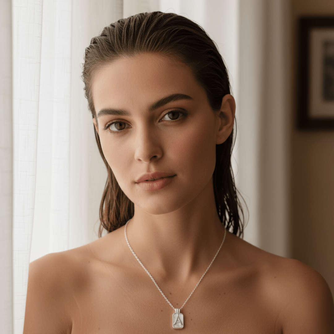 Pearlescent Initial Pendant Silver Necklace