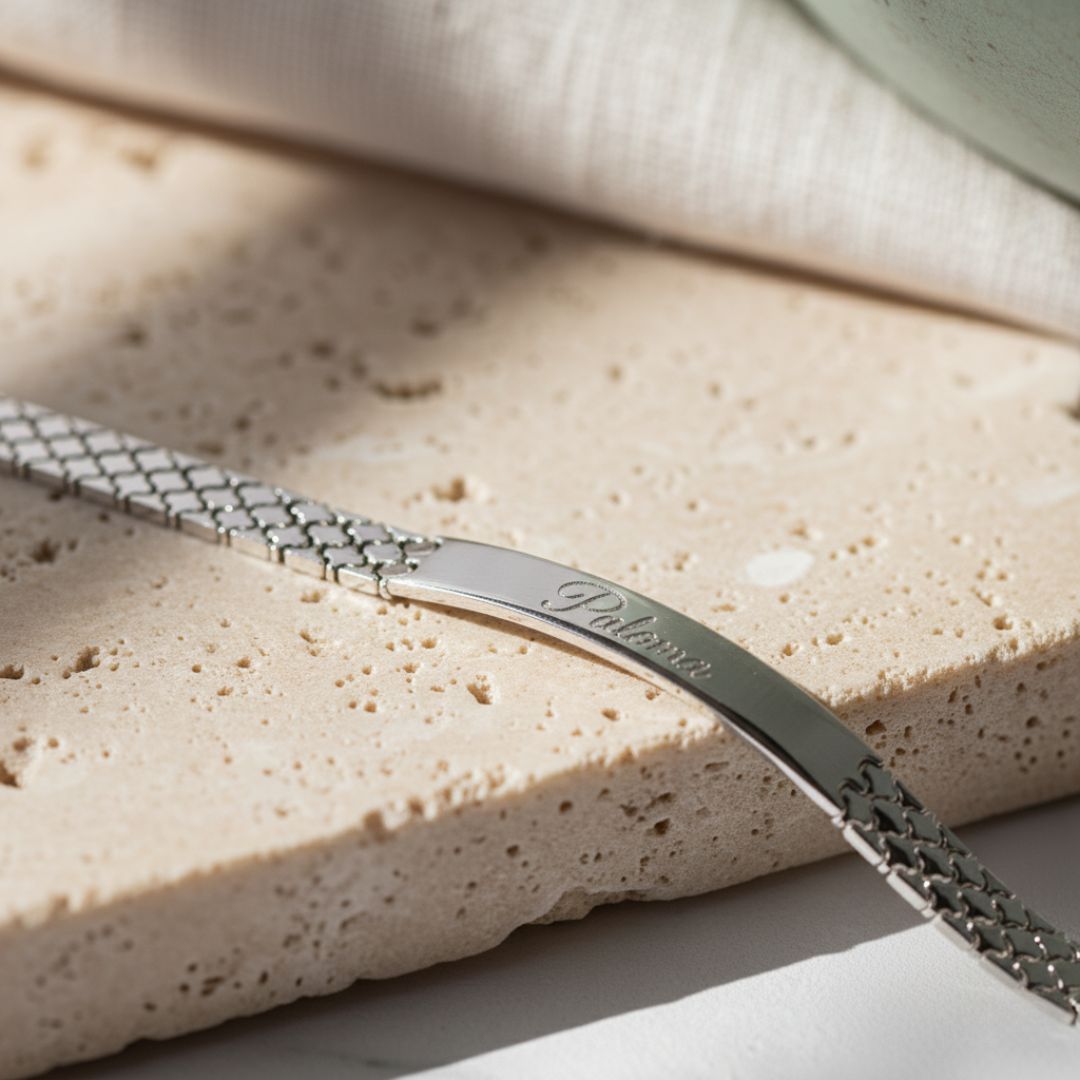 Personalized Engraveable ID Bracelet - Gold or Rhodium Plated, Handmade