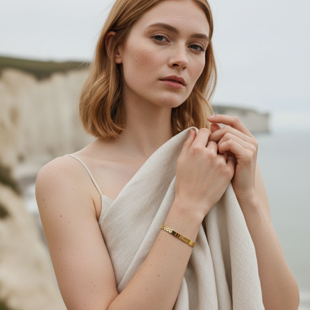 Personalized Engraveable ID Bracelet - Gold or Rhodium Plated, Handmade