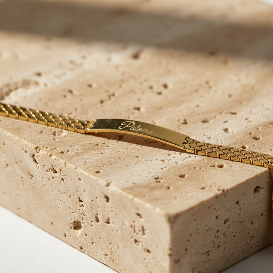 Personalized Engraveable ID Bracelet - Gold or Rhodium Plated, Handmade