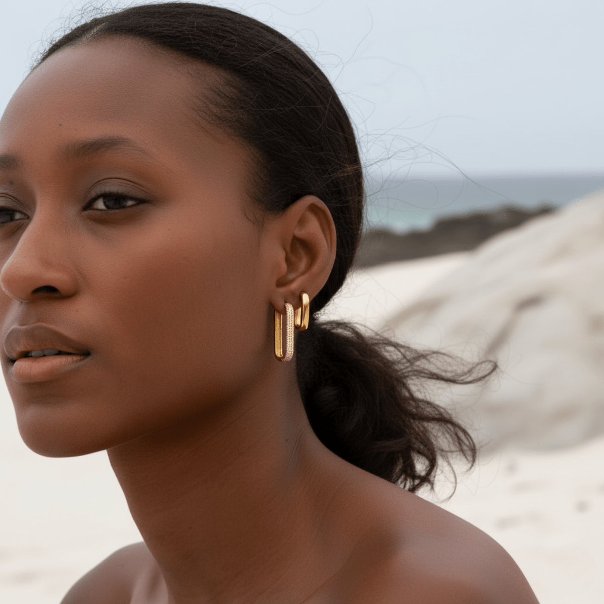 Sculpted Sea Edge Gold Hoop Duo Earrings