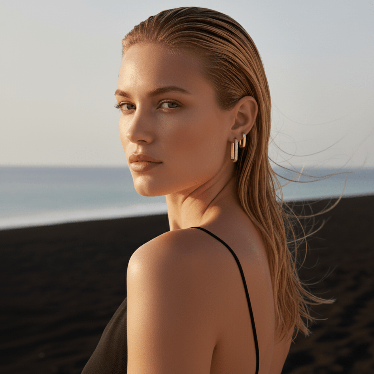 Sculpted Sea Edge Gold Hoop Duo Earrings