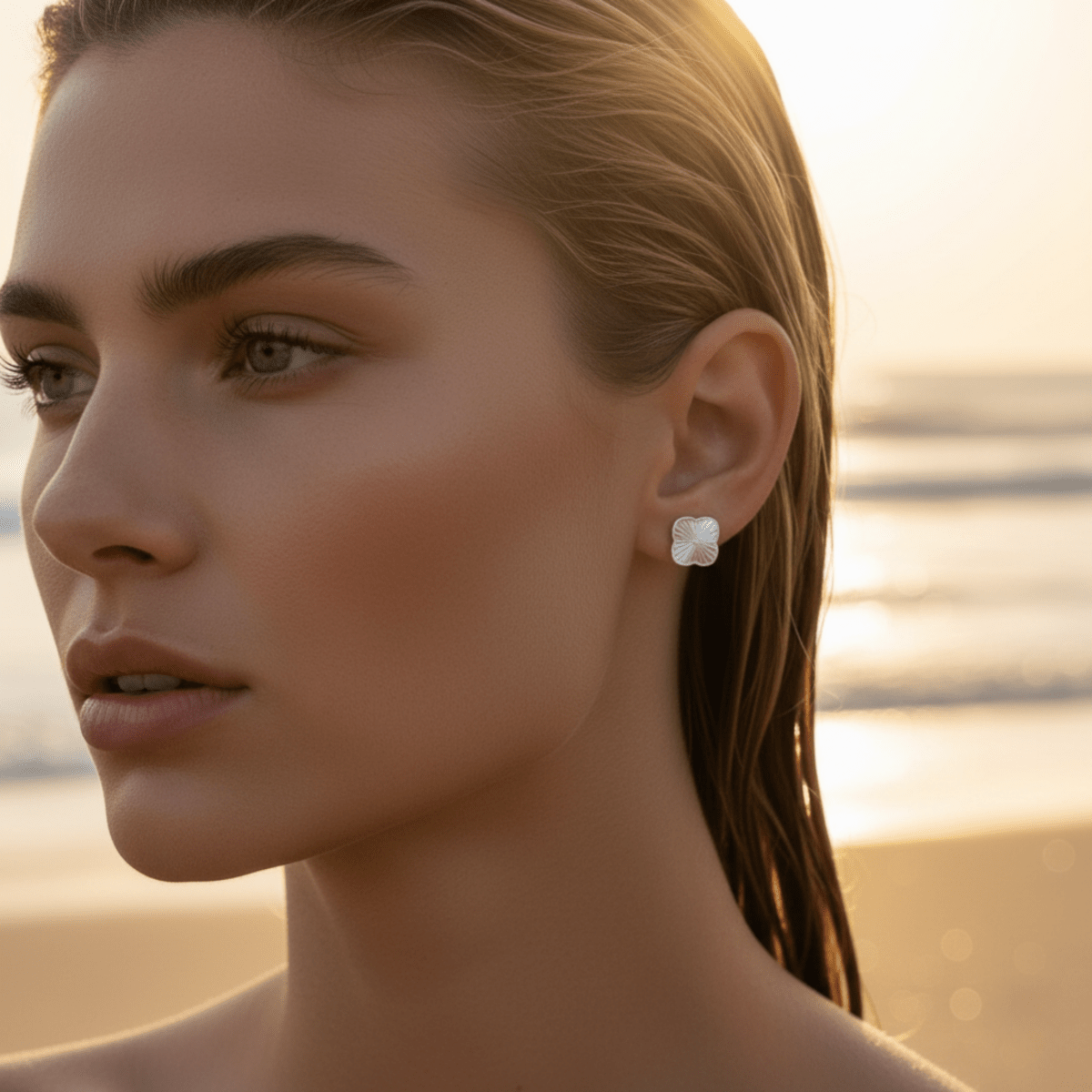 Sea Clover Gold Silver Stud Earrings