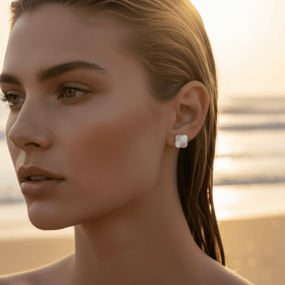 Sea Clover Gold Silver Stud Earrings