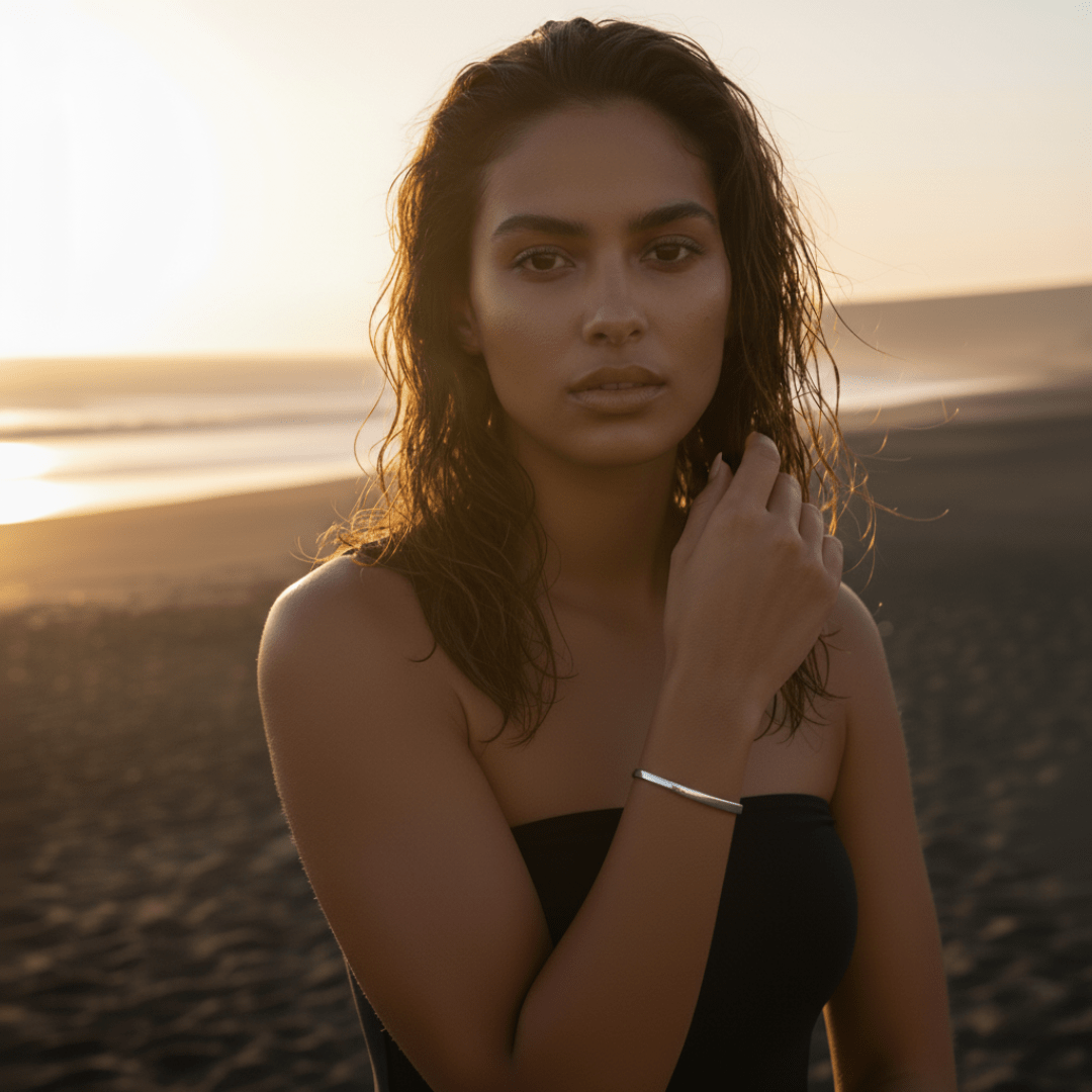 Sea-Worn Silver Gold Bangle Bracelet