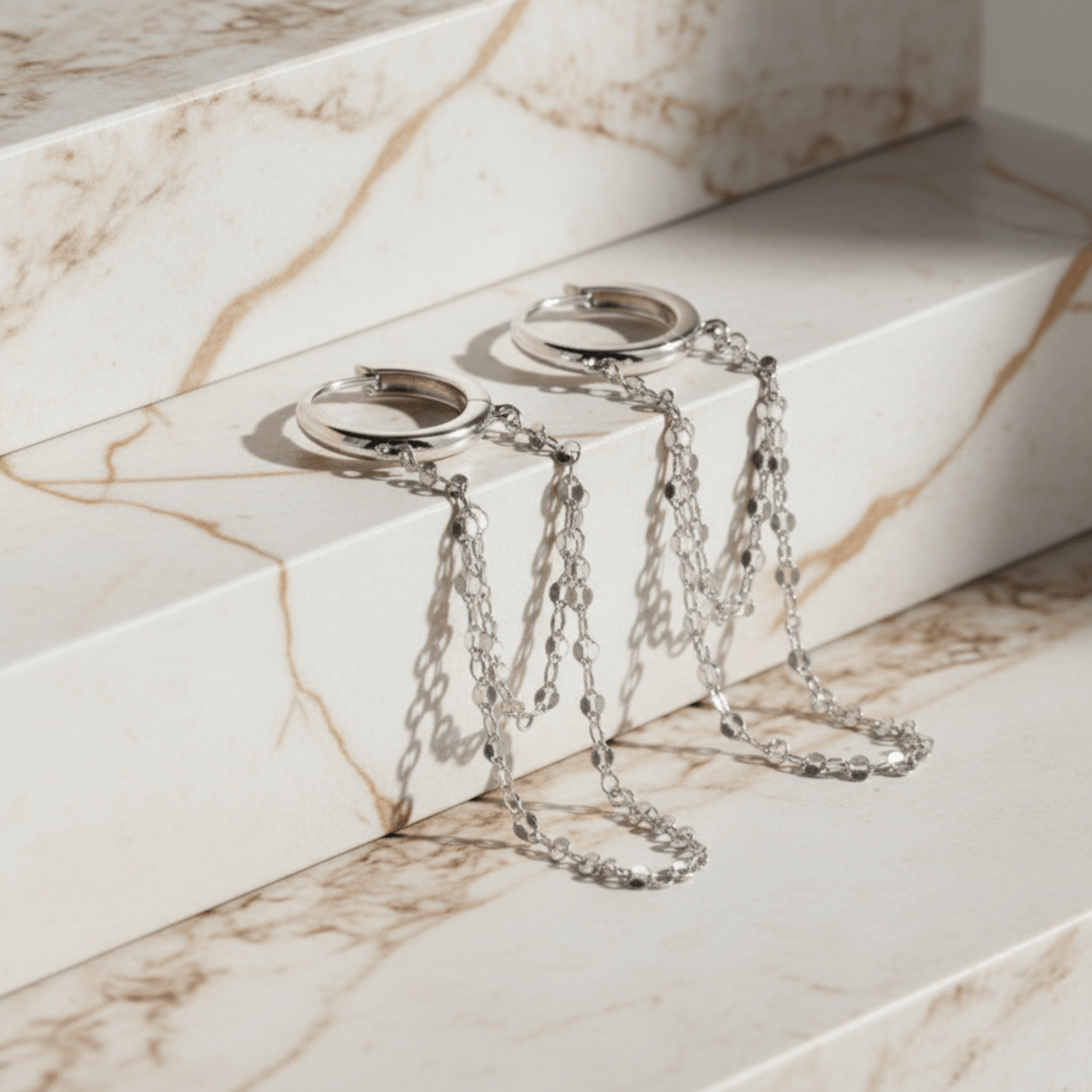 Tidal Cascade Gold Silver Chain Earrings