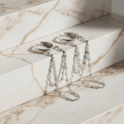 Tidal Cascade Gold Silver Chain Earrings