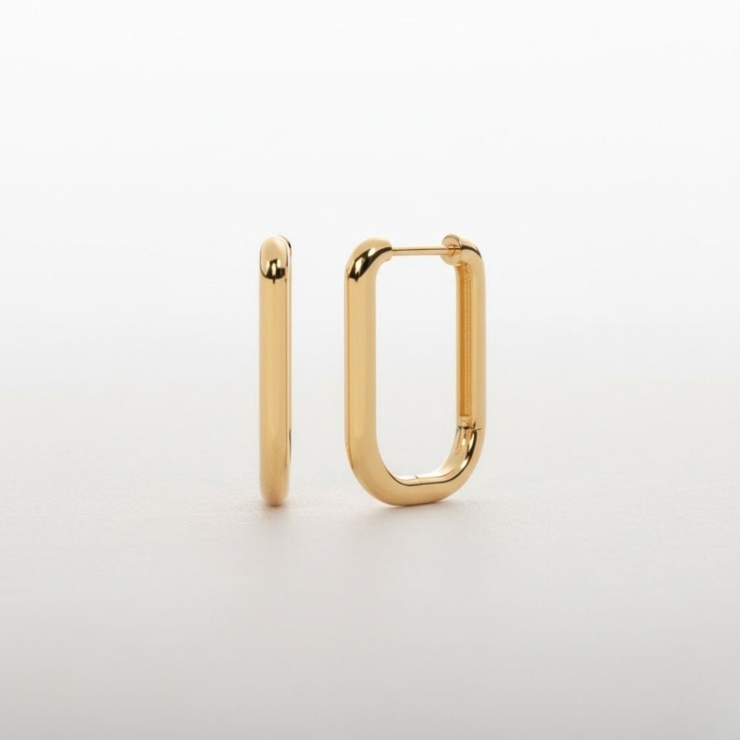 Solid Yellow Gold Small Hoop Earrings for Women - Elegant U Shaped Design