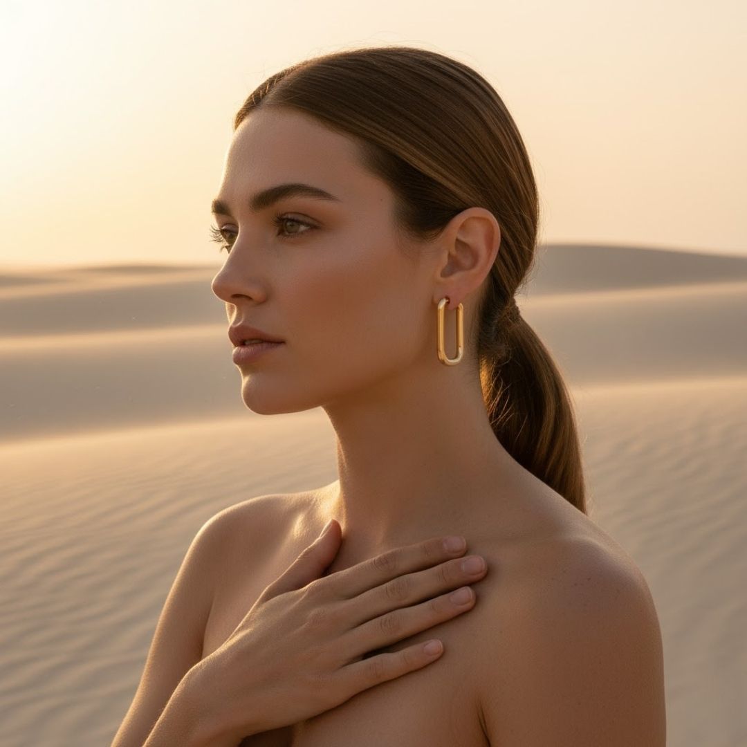 Solid Yellow Gold Small Hoop Earrings for Women - Elegant U Shaped Design